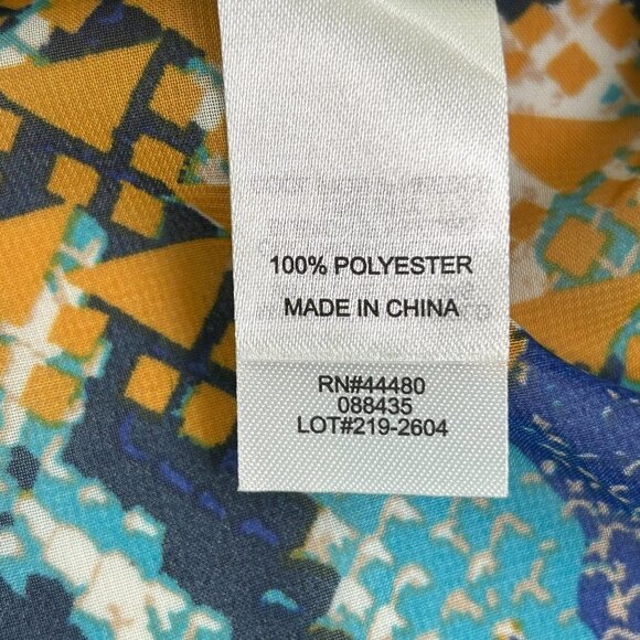 Bisou Bisou Dress Size 4 Blue Yellow Abstract Hi Low Sleeveless Elastic Waist - Picture 7 of 10